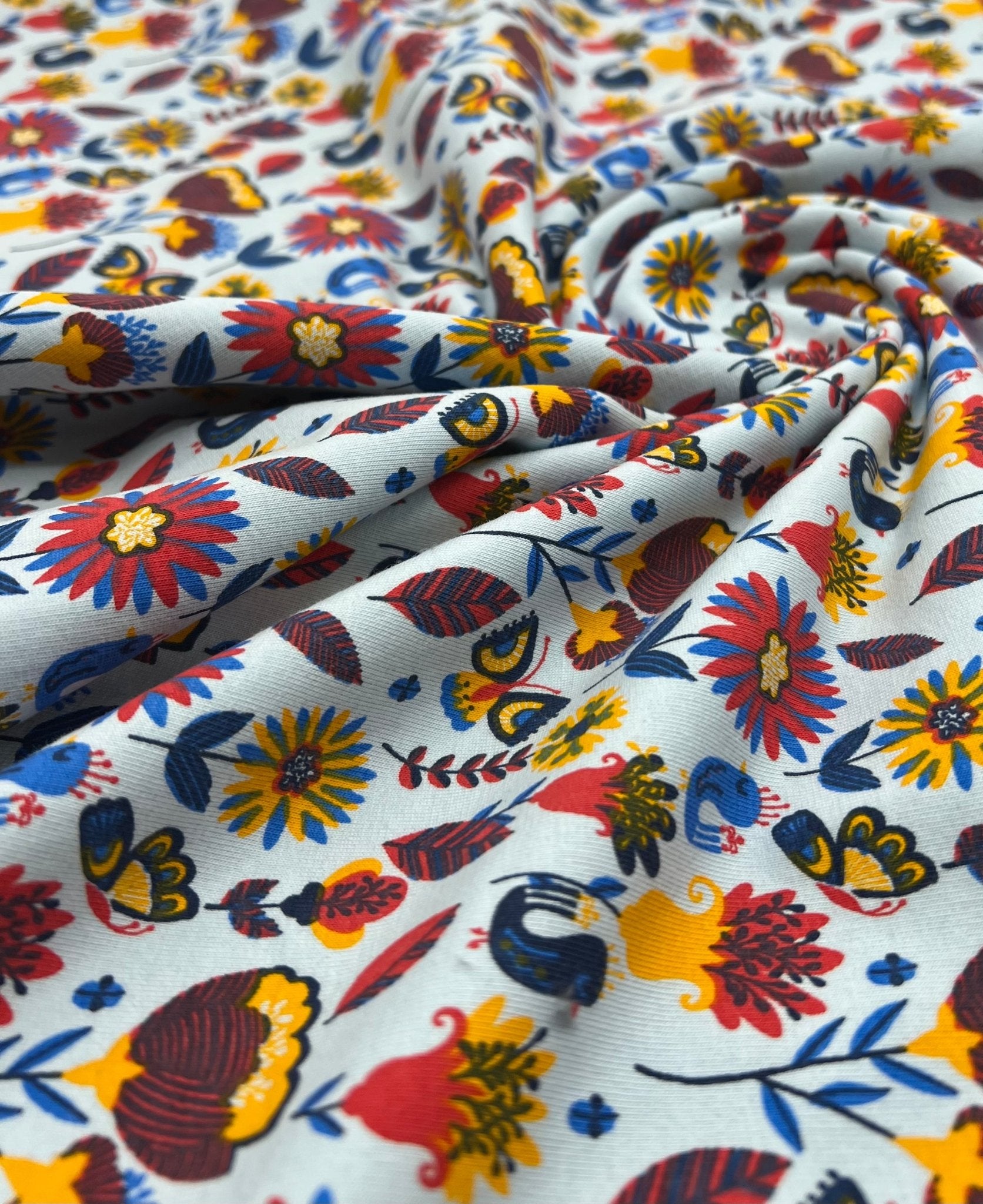 Flower Garden Sweatshirting Cotton Lycra 2 Way Stretch - T9 Fabrics